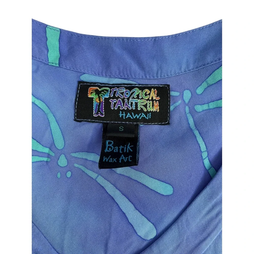 Tropical Tantrum Blue Hawaiian Floral Print Dress V Neck ShortSleeve Casual Mumu - Picture 15 of 16